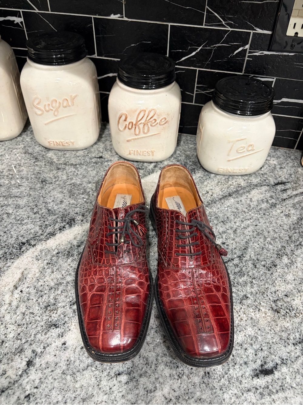 Mezlan Burgundy genuine crocodile skin dress shoes